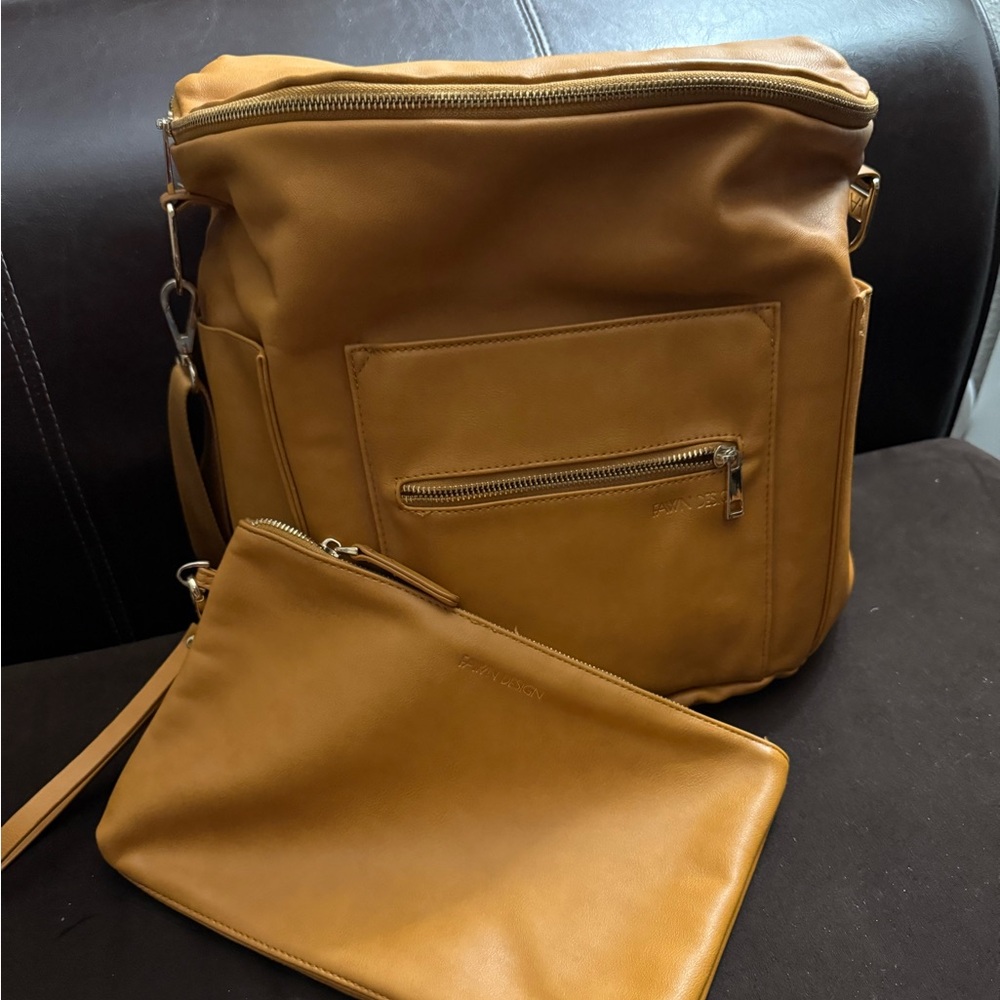 Honey Faux Leather original diaper bag and diaper clutch Fawn Design